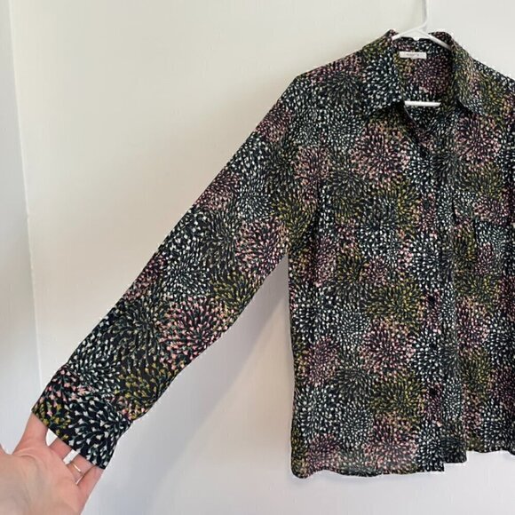PLEIONE ANTHROPOLOGIE ANTHRO Black Multi Floral Long Sleeve Button Down Blouse S - Picture 8 of 13